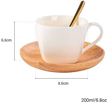 כוס קפה תה 6.8 גרם ספלי קפה חרסינה לבנים עם צלוחית עץ וכף זהוב כוס קפוצ'ינו קרמיקה, כוס לאטה לכוס תה תה תה תה תה תה תה