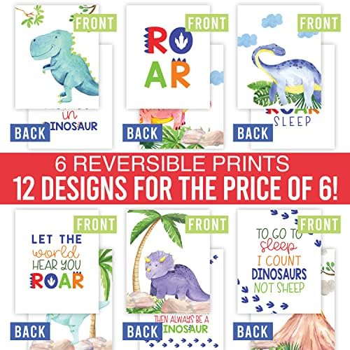 6 דינוזאור הפיך עיצוב קיר הדפסים עיצוב משתלת, 16 כרזות חינוכיות לעיצוב כיתות, קישוטים למקלחת לתינוקות, גן