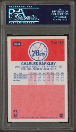 76ers צ'רלס בארקלי חתם 1986 Fleer 7 טירון כרטיסי Auto Auto 10! PSA Slabbed - קלפי חתימה על כדורסל
