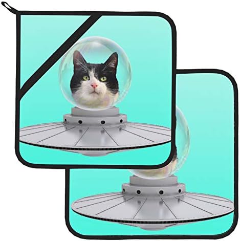 מחזיקי חתול אינטליגנטיים מצחיקים עבם אמנות למטבחים מחזיק סיר עמיד בחום 2 מחזיקי סיר מטבח 8 × 8 אינץ 'לבישול ואפייה