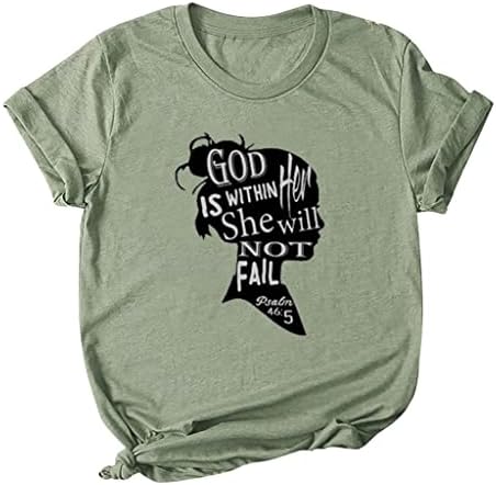 אלוהים נמצא בתוכה היא לא תיכשל חולצת טריקת נשים מכתב מצחיק מודפס שרוול קצר
