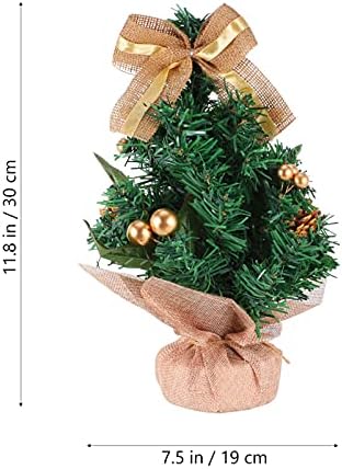 קישוטי חג המולד של Nuobesty עץ חג המולד עץ חג המולד סרט קשת עיצוב קשת 30 סמ עץ חג המולד מיני עם קישוט שולחן עבודה בסיס לקישוט