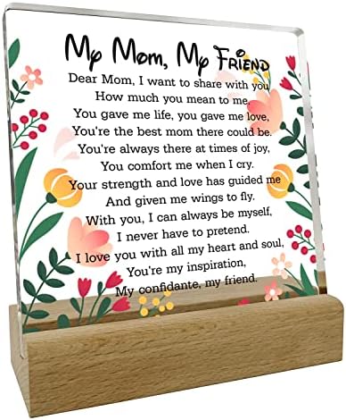 מתנה לאמא מהבת או מהבן - אמא שלי, חבר שלי שלט דקורטיבי של שולחן אקרילי ברור, מתנות לוח שולחן אקרילי לאמא, יום האם,