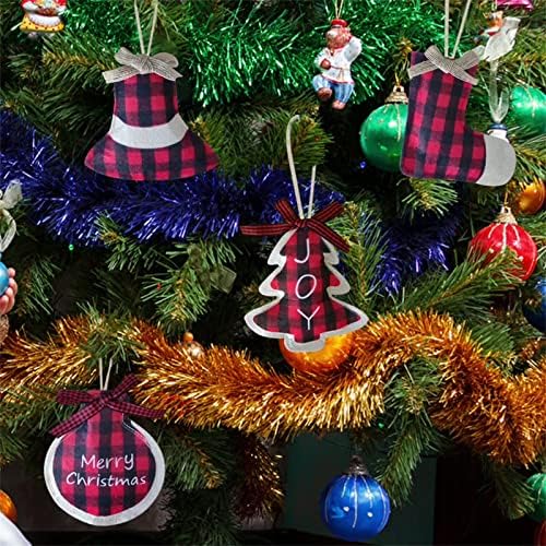 NSQFKALL MINI MINI לחג המולד גרביים משובצים בופלו סט תלייה קישוטי עץ חג המולד תלויים חרוזי זר פסחא