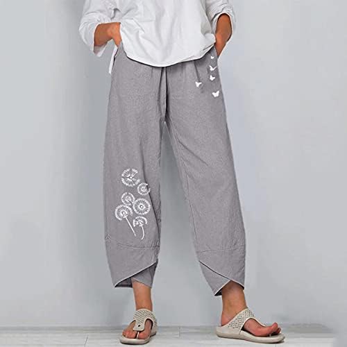 מכנסי קאפרי לנשים, 2023 מכנסי קפרי פשתן המותניים האלסטיים המותניים הקיץ הקצוצים בקיץ עם כיסים