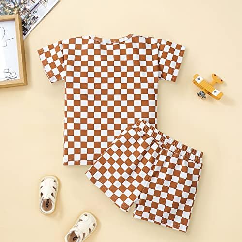 פעוטות פעוטות בגדי תינוקות ילדים תלבושות קיץ משובצות לוח חולצות שרוול קצר