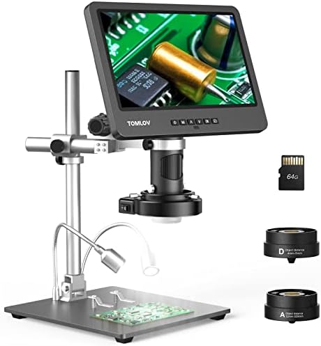 TOMLOV DM602 PRO 10.1 HDMI Digital Microscope 2000x, Pro Boom Stand, מיקרוסקופ הלחמת LCD עם 3 עדשות, מיקרוסקופ לתיקון אלקטרוניקה,