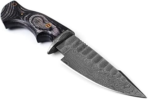 סכין ארהב בעבודת יד דמשק סכין ציד עם לולאת חגורת נדן עור - סכיני הישרדות של להב קבוע לגברים - סכיני פלדה דמשק חדים
