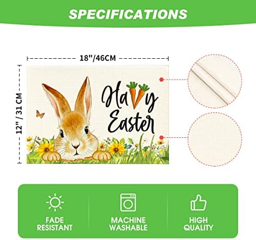 מצב ארטואיד ארנב ארנב גזר מפיות פסחא שמחות סט של 4, 12 על 18 אינץ ' מחצלות שולחן עונתיות באביב קיץ לקישוט אוכל למטבח