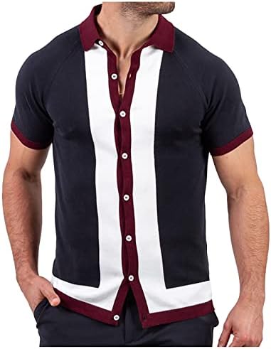 חולצה סרוגה לגברים חולצה על כפתור הצבע חסימה למטה עם שרוולים קצרים שרוולים קצרים רזים חולצות מזדמנים קרדיגן קרדיגן