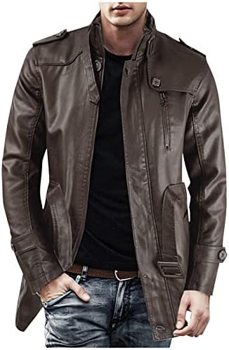מעילי עור של XXBR PU לגברים, רוכסן חורף וינטג 'אופנועים מעיל רטרו רטרו מזדמן עם חגורה עם חגורה
