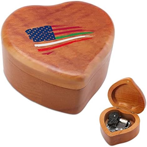 דגל איטליה אמריקאי קופסת מוסיקה מעץ קופסאות לב צורה קופסאות מוזיקליות קופסאות עץ וינטג 'למתנה