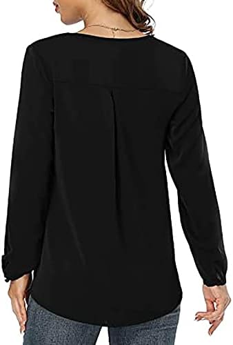 חולצות טי רופפות לנשים לנשים סתיו סתיו שרוול ארוך עמוק V Spandex עבודה אחידה חולצות רגילות מוטות בנות 2023