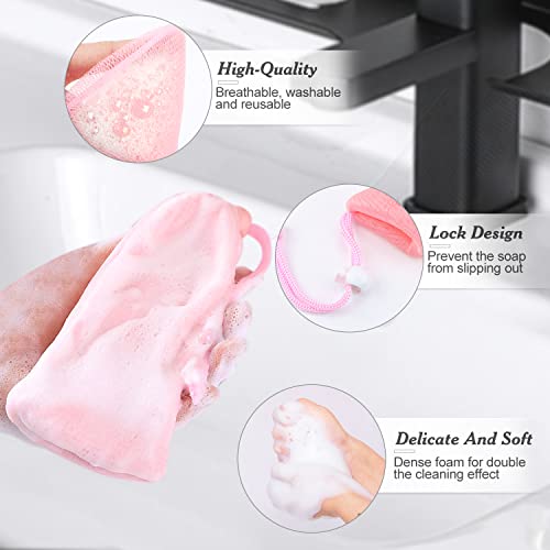 8 חתיכות סבון בועת רשת פאוץ פילינג רשת סבון שומר תיק בועת קצף רשתות כיס עם שרוך עבור פנים ניקוי גוף מקלחת אמבטיה-ססגוניות