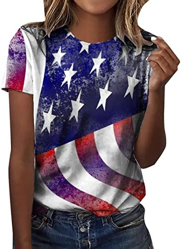 חולצות שרוול ארוך נשים של קיץ יום העצמאות מודפס קצר שרוולים עגול צוואר 3 ד דיגיטלי מודפס חולצה