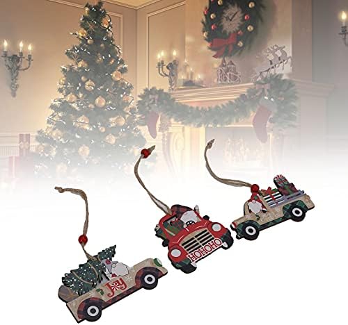 קישוטים למשאיות חג המולד של שאנריה, תג מתנה לעץ חג המולד מעץ ייחודי 3 יחידות לקישוט ביתי לחופשה לחיצוניות מקורה