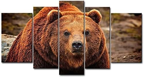 חום 5 חתיכה קיר אמנות ציור גריזלי דוב הדפסים על בד התמונה בעלי החיים תמונות שמן לבית מודרני קישוט הדפסת דקור למטבח