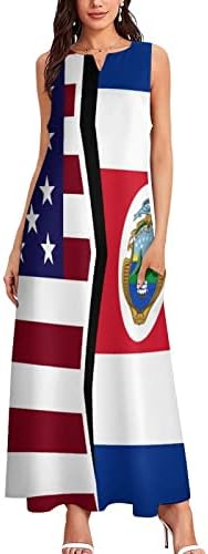 דגל אמריקאי וקוסטה ריקה נשים שמלה באורך הקרסול שמלות מקסי ללא שרוולים בכושר דק לקיץ מזדמן