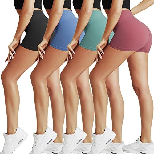 רגשות טבעיים מכנסיים קצרים של אופנוענים לנשים - 5 אימון מותניים גבוה מכנסי יוגה קצרים אתלט מכנסי ספורט ספורט