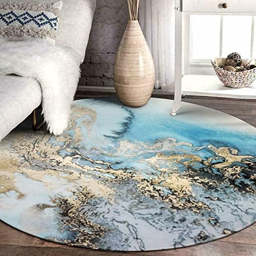 שטיח שטח עגול של Lahome Marble - 5'3 רגל שטיח חדר שינה עגול רחיץ ללא החלקה לזרוק שטיחים עגולים כחולים לסלון מעגל