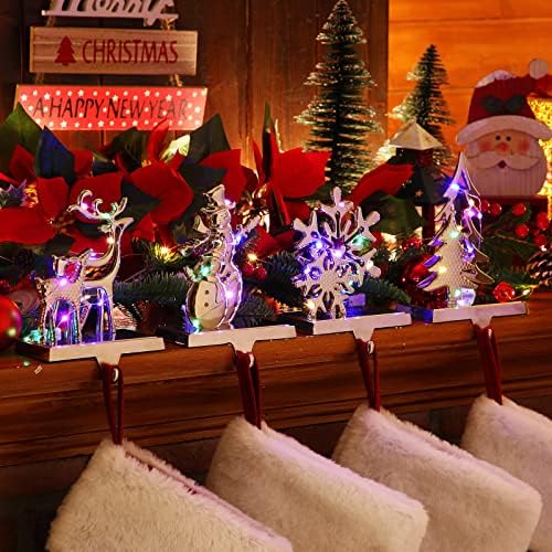 ZHENGMY 8 יח 'מחזיקי גרב חג המולד קבעו תליוני תליונים איילים איילים איילים של שלג ווים גרבי עץ עם פיות LED