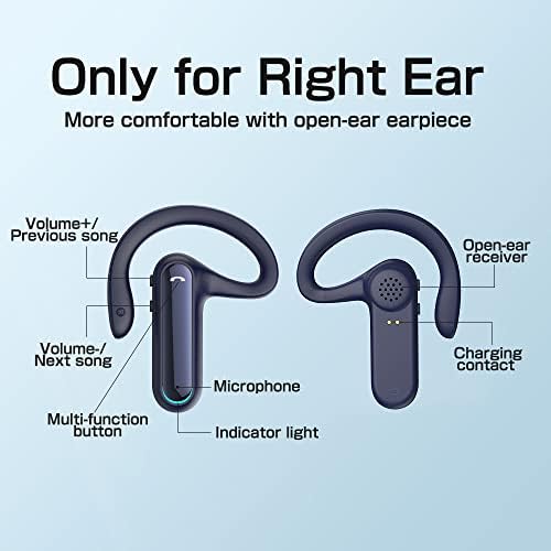 אוזניות Jassco Bluetooth, v5.2 אוזניות אוזניות יחיד אלחוטיות עם מיקרופון, אוזניות אוזניות פתוחות לנהיגה/עסקים/ספורט,