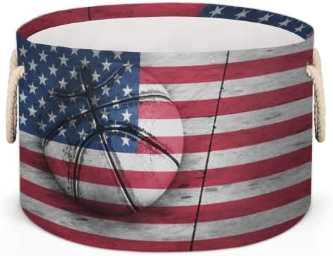 כדורסל דגל אמריקאי סלים עגולים גדולים לאחסון סלי כביסה עם ידיות סל אחסון שמיכה למדפי אמבטיה פחים לארגון משתלת
