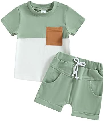 פעוטות בגדי תינוקות של שרוול קצר ניגודיות צבע חולצה חולצה צמרות מותניים אלסטיים קצרים תלבושת קיץ חמודה של יילוד