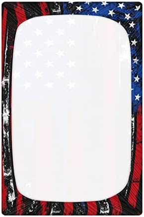 Alaza Grunge USA ארהב דגל אמריקאי גיליונות עריסה מצוידים בגיליון בסינט לבנים פעוטות תינוקות, גודל סטנדרטי 52 x 28