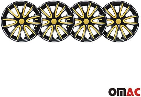 OMAC HubCAPS 16 אינץ 'עבור GMC YUKON שחור וצהוב 4 יח'. כיסוי חישוקי גלגלים - כובעי רכזת - החלפת חוץ של צמיג מכוניות
