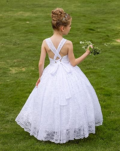 ספגטי רצועת תחרה פרח ילדה שמלת חתונה הקודש תחרות כדור שמלות
