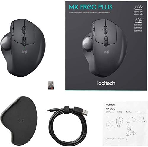 Logitech MX Ergo Plus עכבר גלישה אלחוטית, 2048 DPI חיישן אופטי, 8 כפתורים, גלגל גלילה 4-כיווני, 910-005178