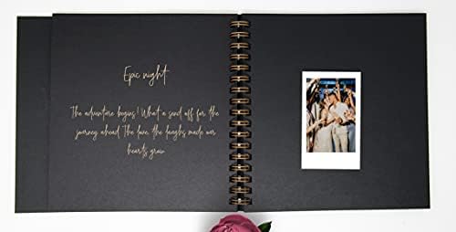 Mod la vie אלבום ה- Scrapbook של ירח הדבש שלנו, תמונה 8.5in x עמודים שחורים, זהב ורד מובלט. מתנה לאביזרים, ourhoneymoon_blk