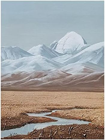 Jfniss קיר אמנות 3D צבוע ביד - ציור שמן יד יצירות אמנות שלג הר הרים נוף שמן ציור מרקם ציור סכין ציור קיר