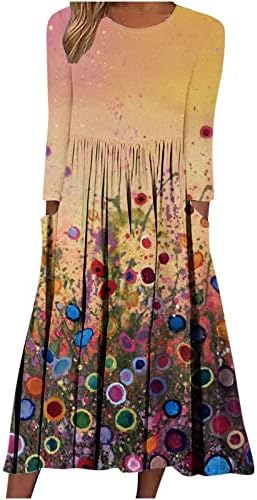 שמלות נוקמופו לנשים 2022 הדפס פרחוני מזדמן הדפס פרחוני ארוך שרוול V-צווארון שמלת נדנדה שמלת קוקטייל סרוג שמלת