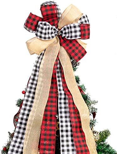 עץ חג המולד טופר קשת קשת תאו משובץ עץ טופר כפרי חג המולד עץ עץ עץ לקישוטי עץ חג המולד קישוטי חג המולד משובצים באופלו