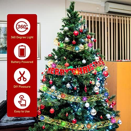 אורות סרט חג המולד של אוצר, אורות פיות לעיצוב עץ חג המולד, 16.4ft 50 סרט LED סוללת סוללת אורות מיתר המופעלים