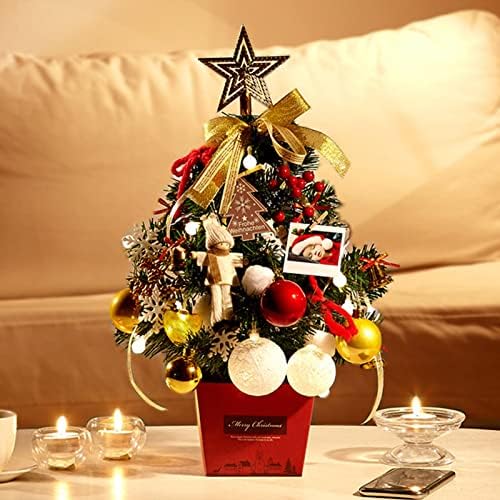 Cency חג המולד מיני עץ חג המולד קטן קישוט שולחן עבודה עץ חג המולד אדום זהב אדום סט 35 סמ עץ בז 'קוריאני