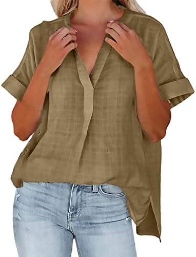 קיץ לנשים שרוול קצר דק V צוואר חולצה חולצה טוניקה מזדמנת נשים פלוס חולצות וחולצות