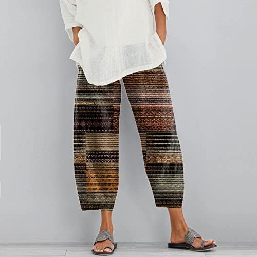 מכנסי קפרי פשתן כותנה לנשים לנשים מכנסי קאפרי קיץ מזדמנים עם כיסים מכנסי חוף נוחים בוהו.