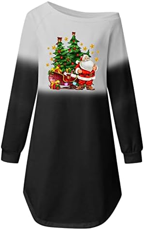 צבע עניבת חולצה שמלה לנשים מכוער חג המולד הדפסה ארוך שרוול טוניקת שמלות חג המולד גרפי מזדמן שיפוע מיני שמלה