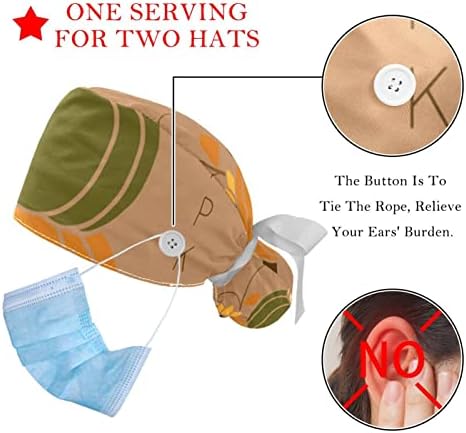 כובעים רפואיים לנשים עם כפתורים שיער ארוך, כובע עבודה מתכוונן 2 חלקים, דלעות מוערמות דייזי