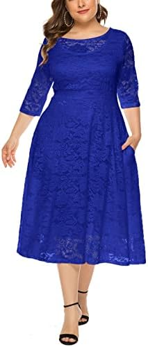 שמלת מקסי של קיץ פרגיר, טמפרמנט לנשים שרוול שרוול בן שלושה רבעים שרוול צבע מוצק בצבע אחיד O-צוואר פלוס שמלה בגודל