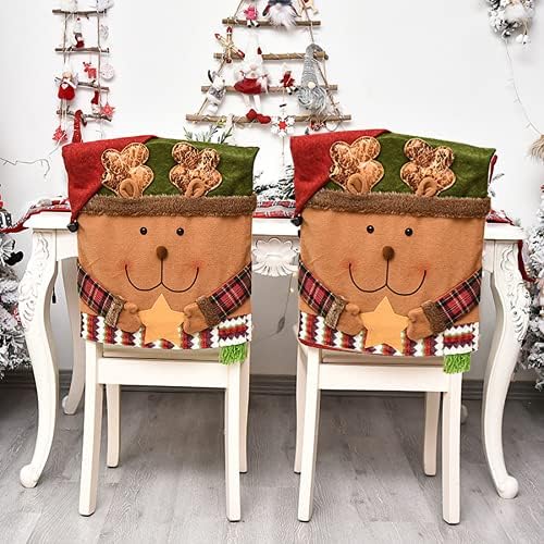 מתנות דקורטיביות נהדרות לחג המולד, כיסאות כיסא חג המולד, 2 יחידות חג המולד שלג חג המולד סנטה קלאוס וכיסא צבי סנטה כיסאות גב