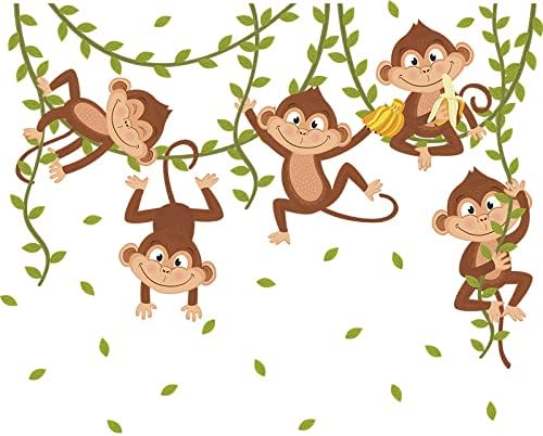 מדבקות קיר של קובו עיצוב הבית 5 קופים משחקים עץ יער ילדים משתלה