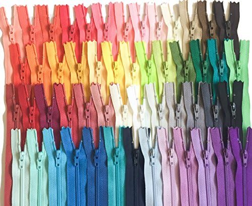 Zippers Zipters מגוון צבעים חבילה 12 אינץ 'מספר 3 סט סליל ניילון של 110 חתיכות
