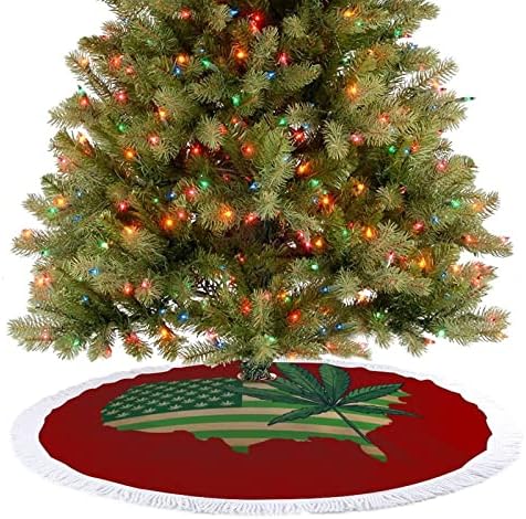 מפת עשבים ארהב חצאית עץ חג המולד אדומה חצאית עץ חג המולד עגולה עם קצה משולב לקישוטי חצר חיצוניים מקורה