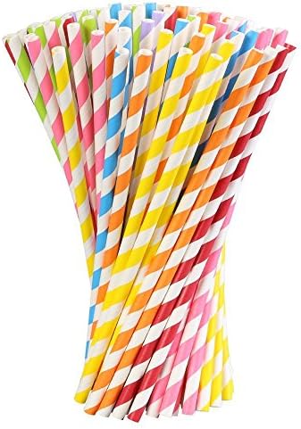 נייר שתיית קש, חד פעמי צבעוני נייר קשיות 200 יחידות מגוון צבעים מתכלה