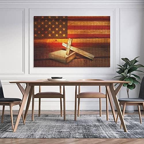 אמנות בד קיר אמנות דקור יד צבוע התנך פסוק אמריקאי דגל צלב קדוש מופשט ציור גדול תמונות מודרני יצירות אמנות לסלון חדר