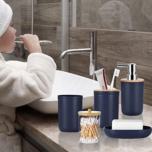 אביזרי אמבטיה של אימוצ'י סט 5 מעצבים תפאורה לחדר אמבטיה מפלסטיק מגדיר אביזרים, מחזיק מברשת שיניים, כוס מברשת שיניים, מתקן